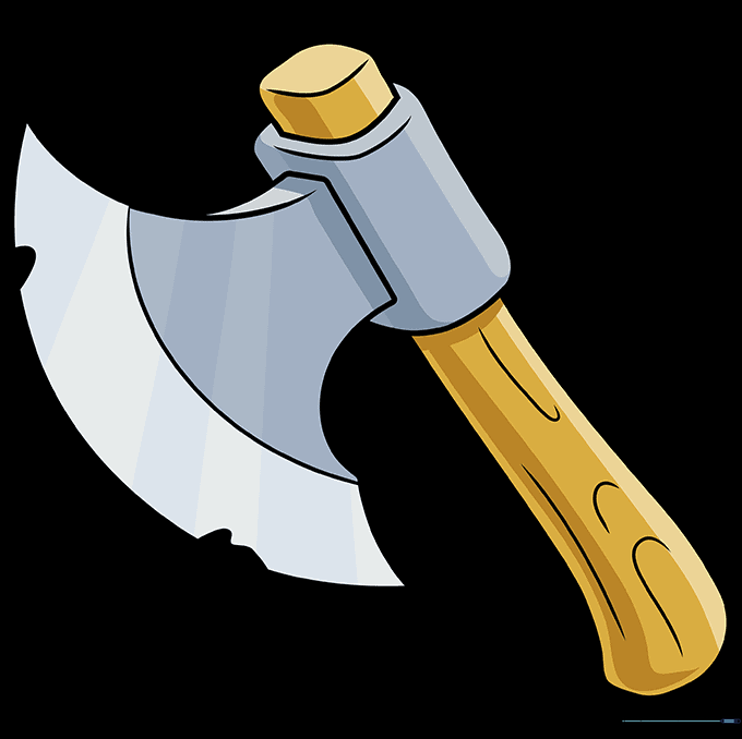 Fully colored cartoon axe with brown handle and grey metallic head.