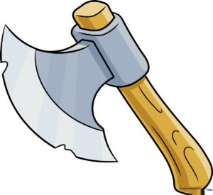 A finished, vibrant cartoon axe drawing on a white background.