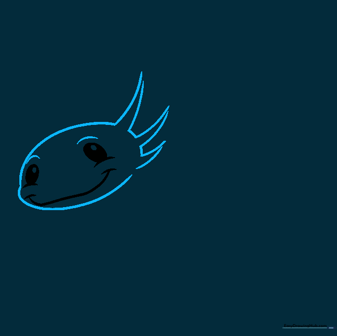 Pencil outline of an axolotl head shape with the initial structures for external gills.