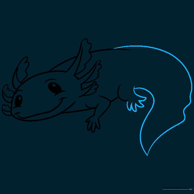 Drawing showing the addition of the rear legs and a large, pointed tail.