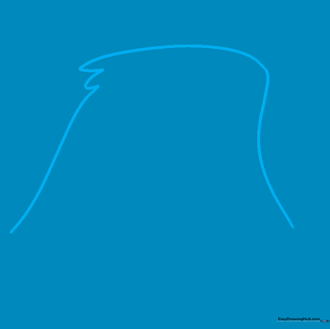 Pencil outline of the top of an eagle's head showing curved lines and feather tufts.
