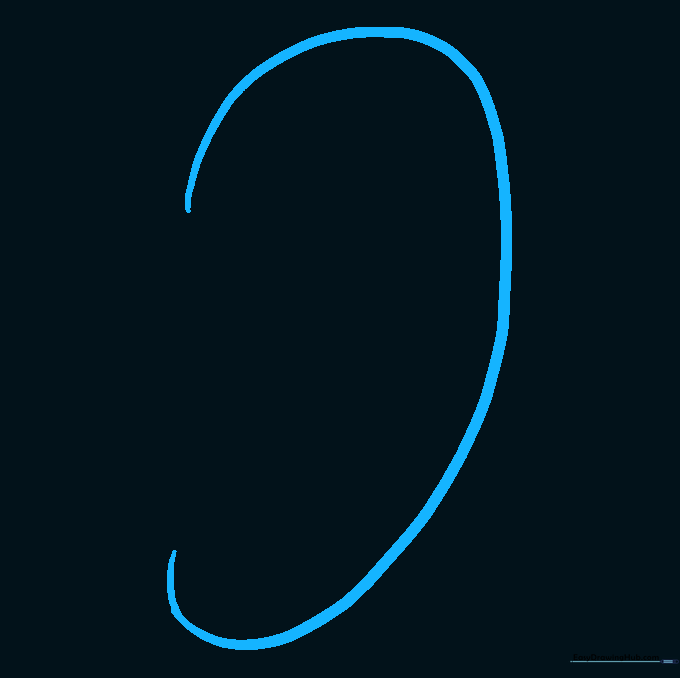 A light pencil sketch of a backwards C-shape representing the outer rim of a human ear.
