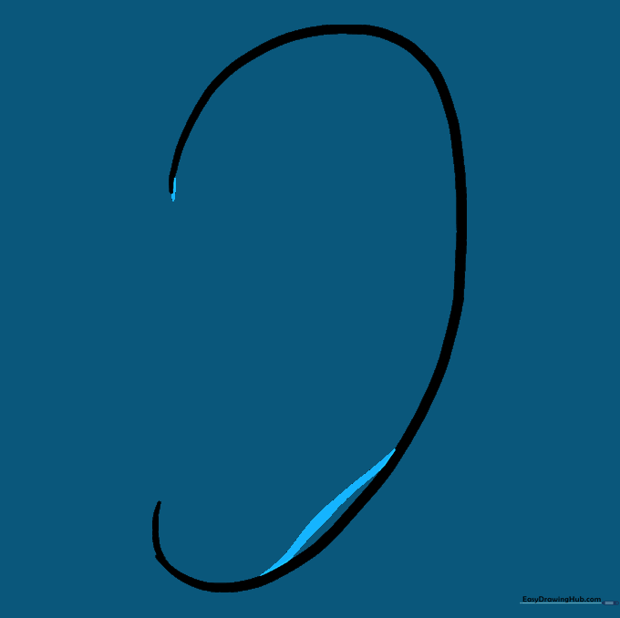 The ear outline with a rounded earlobe added to the bottom curve.