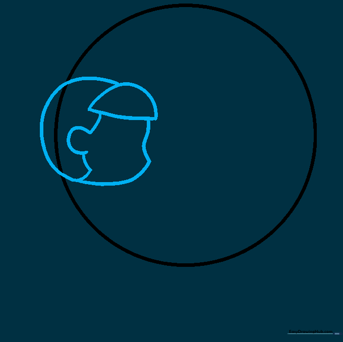 Line drawing showing the initial outline of a girl's head and face shape.