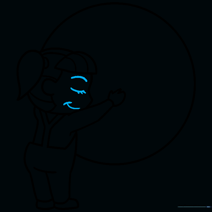 Line drawing showing the detailed facial features of the girl.
