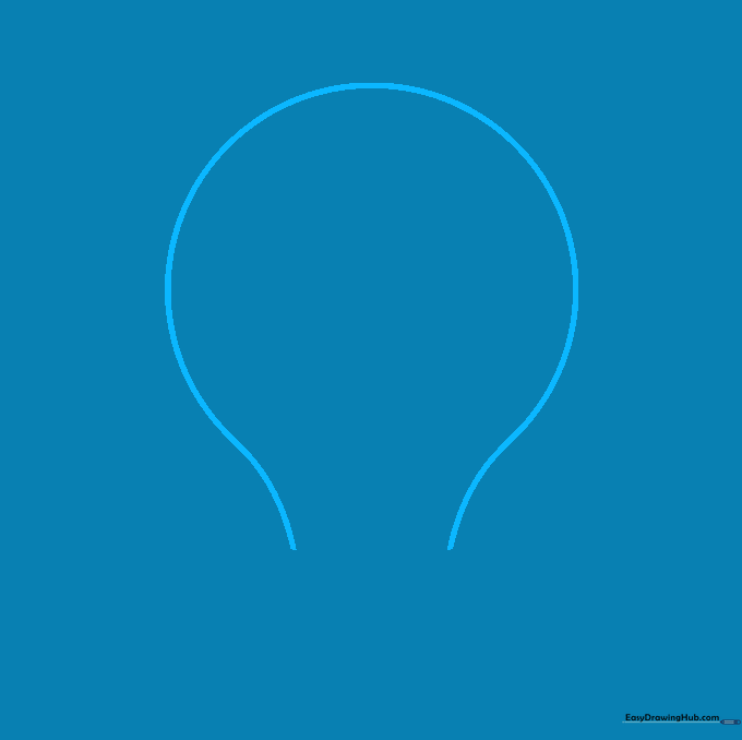 Pencil sketch of a large, rounded lightbulb glass dome on a white background.