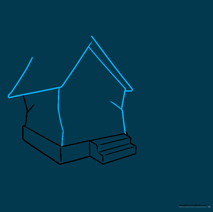 Line drawing of a house outline with roof and wall segments added.