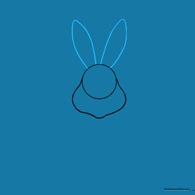 Two long, curved ear shapes drawn on top of the bunny's head.