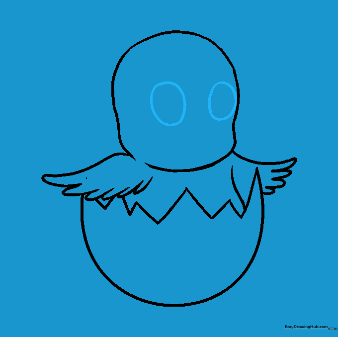 Two large circles added to the face of the chick for the eyes.