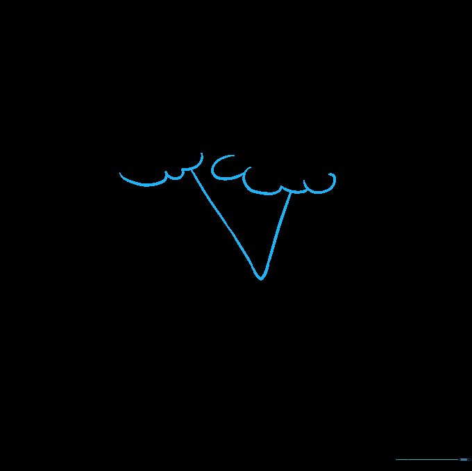 Drawing of a tree trunk with a V-shaped branch and a cloud-like leaf cluster on top.