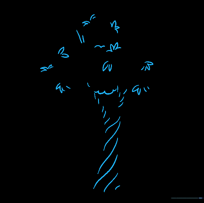 Tree drawing with added bark texture lines on the trunk and leaf details.