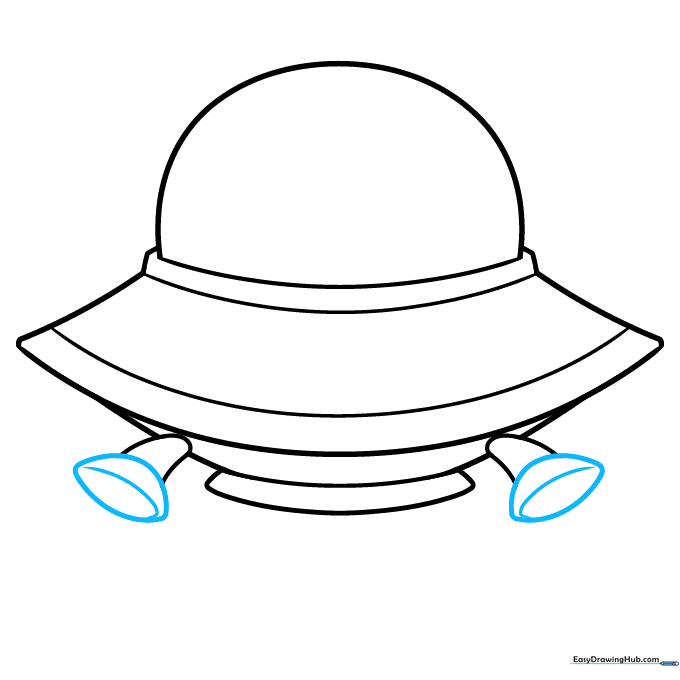 Drawing semi-oval landing gear pods attached to the spaceship triangles.