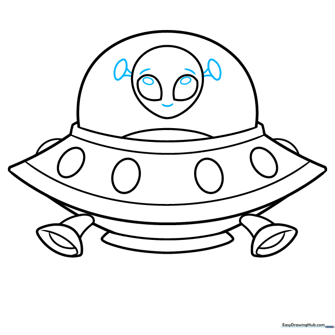 Adding pupils and eyebrow dashes to the alien pilot for character expression.