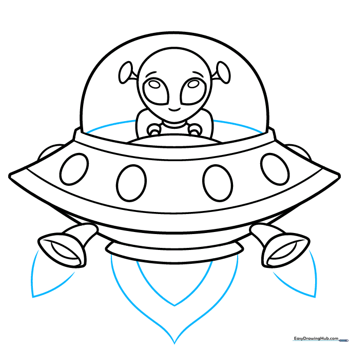 Adding flames to the bottom of the spaceship and final line art cleanup.