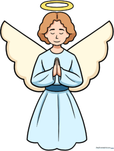 Completed colorful drawing of a cute angel, ready for printing or practice.