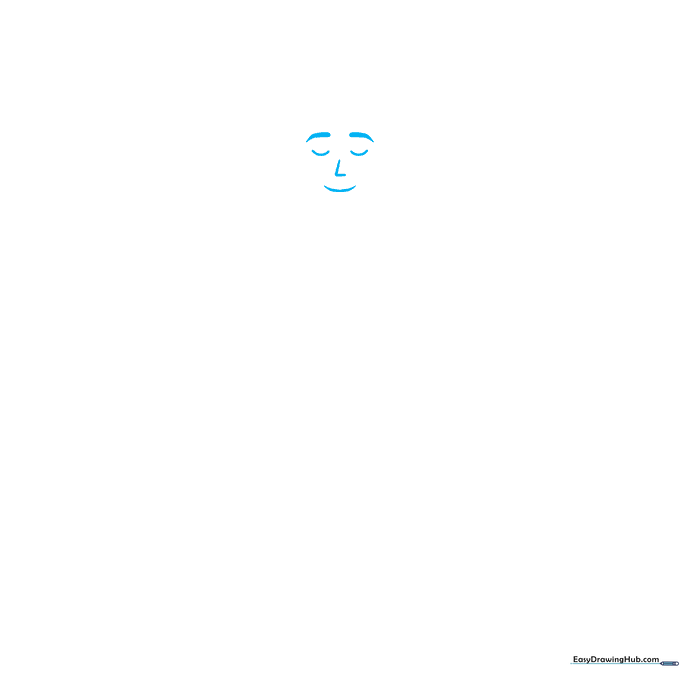 Pencil sketch of an angel's face showing closed eyes, eyebrows, and a small mouth on white paper.