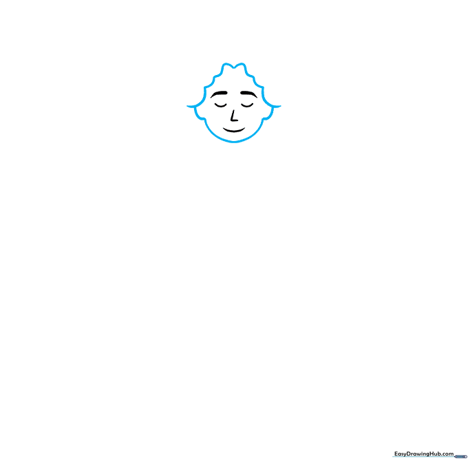 Drawing the outline of an angel's head with scalloped hair and defined chin.