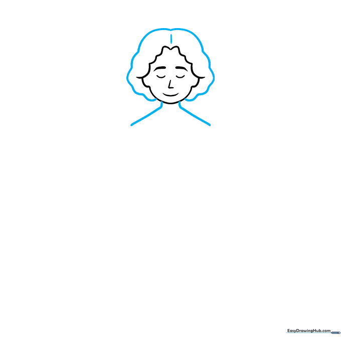 Adding neck and shoulder lines to the angel's head sketch.