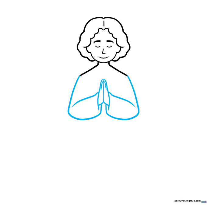 Sketching the arms and praying hands of the angel.