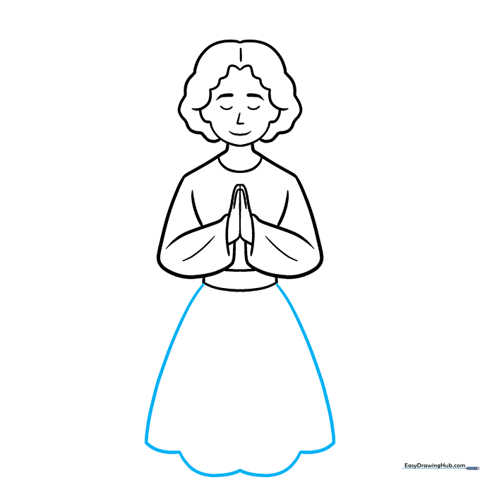 Drawing the long, flowing skirt of the angel's gown.
