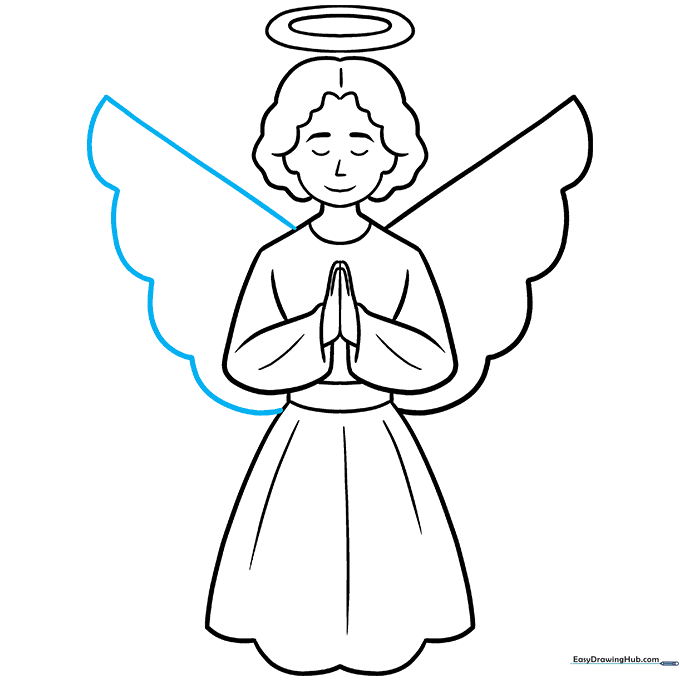 Adding the second wing to complete the angel's silhouette.