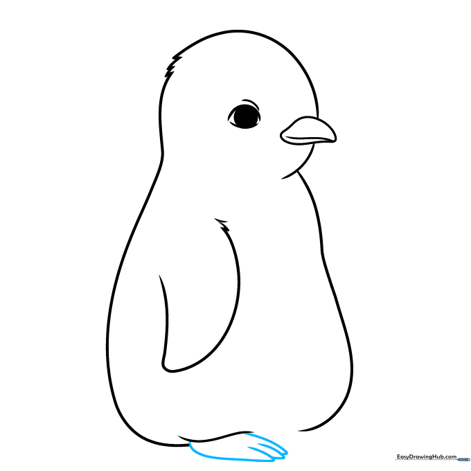 Detailing the penguin's webbed foot with overlapping toe shapes.