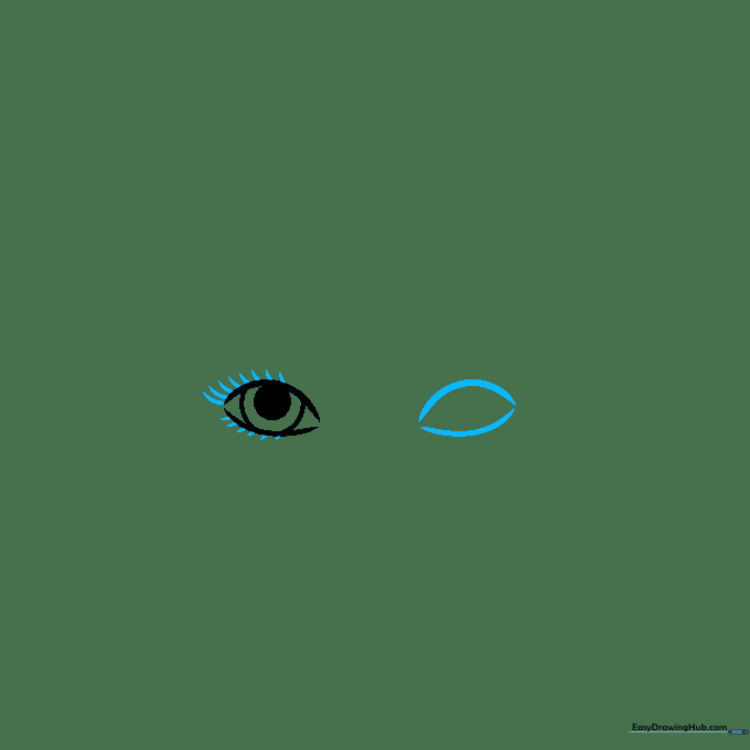 Two eyes drawn side-by-side with delicate eyelash details added to the upper and lower eyelids.