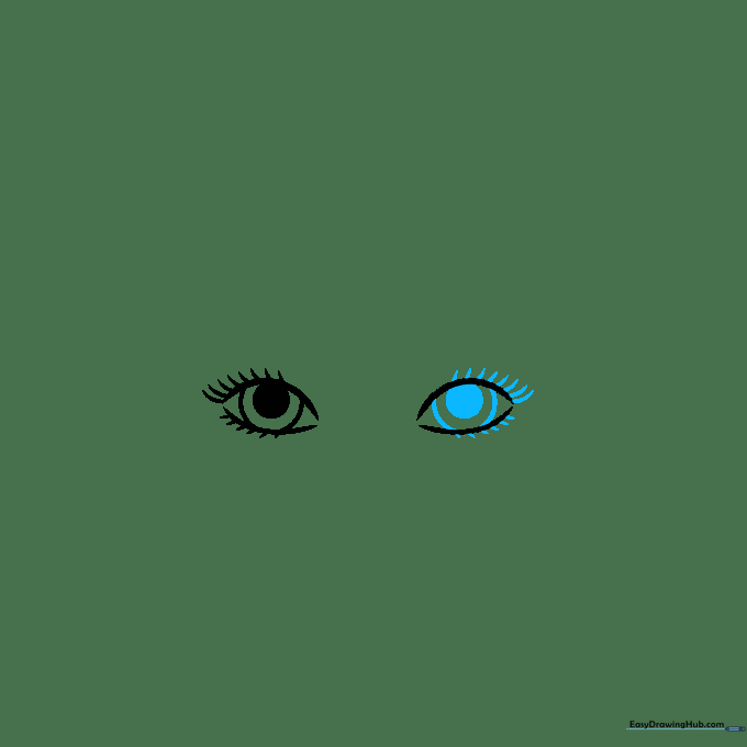 The second eye is completed with a shaded pupil and iris, matching the first eye's style.