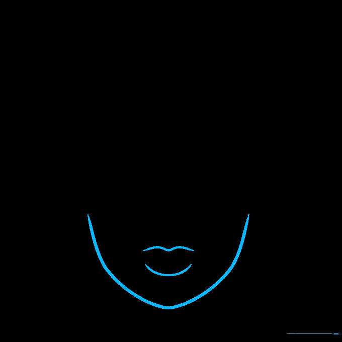 The outline of the face shape is added, connecting the facial features into a cohesive head shape.