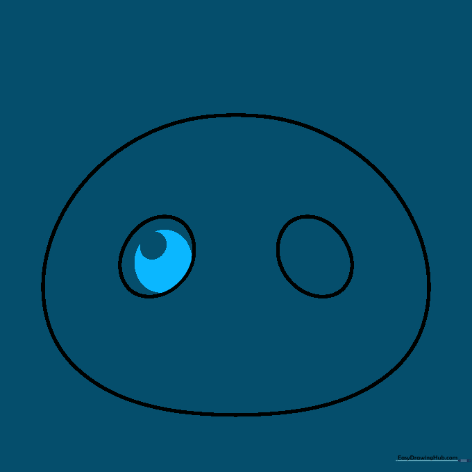 The left eye filled in with a dark pupil and a small white highlight.