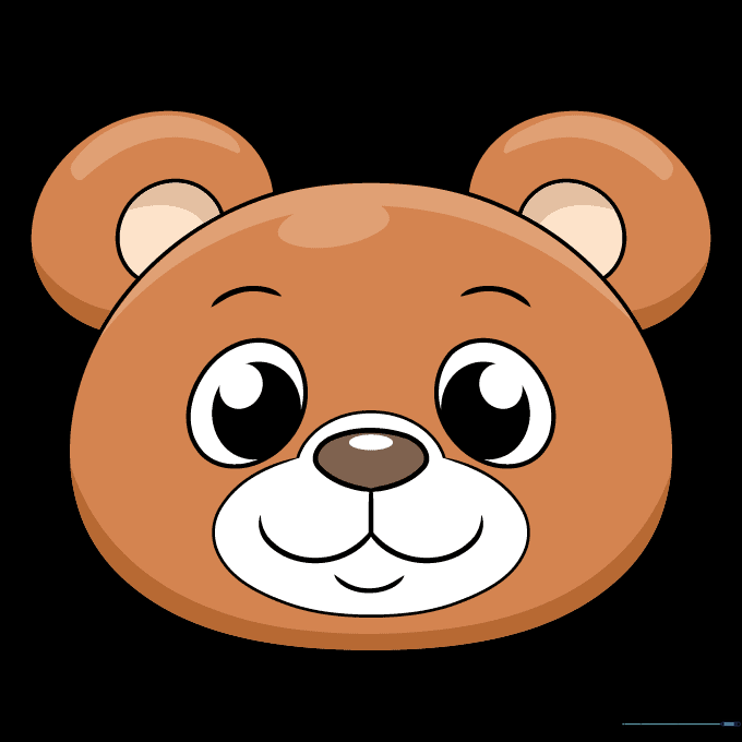 The finished bear face illustration fully colored in shades of brown.