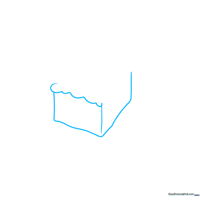Pencil sketch showing the top wavy edge and side of a single brownie cube.