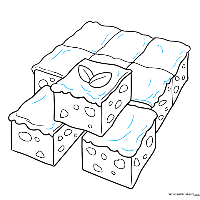 Finalizing the outline of the brownie drawing.
