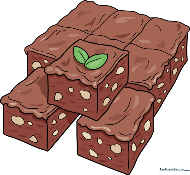 A colorful, cartoon-style illustration of a stack of delicious brownies.