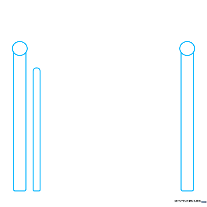 Sketching the vertical bedposts with circular finials for a bunk bed drawing.