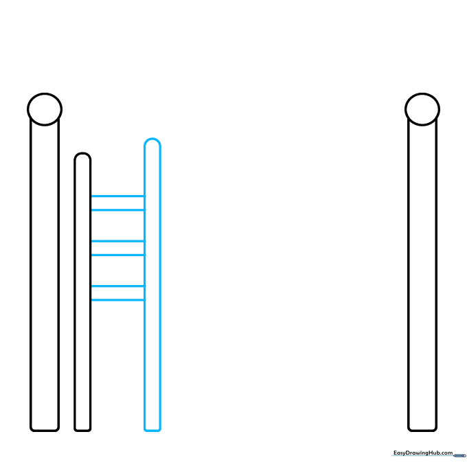 Drawing the vertical ladder frame and horizontal rungs for the bunk bed.