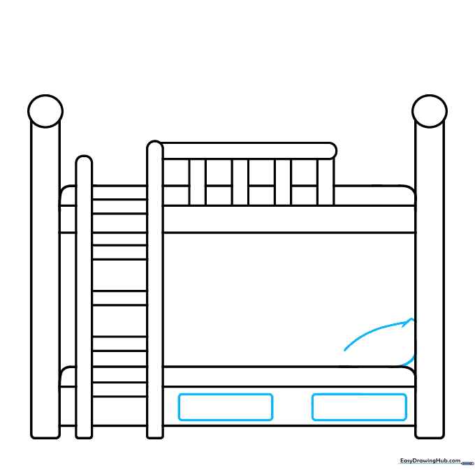 Drawing a pillow on the bottom bunk and storage drawers underneath.