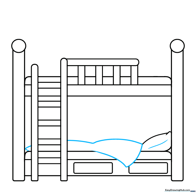 Adding a blanket and pillow details to the bottom bunk.
