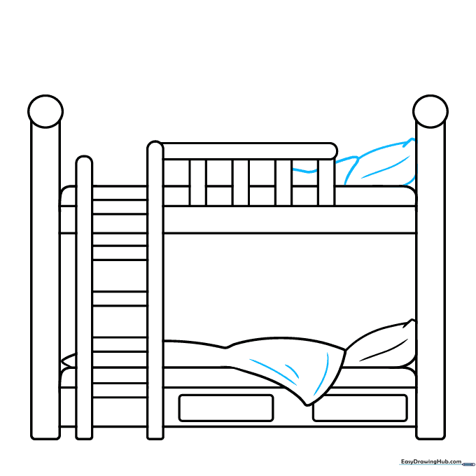 Adding blanket and pillow details to the top bunk.