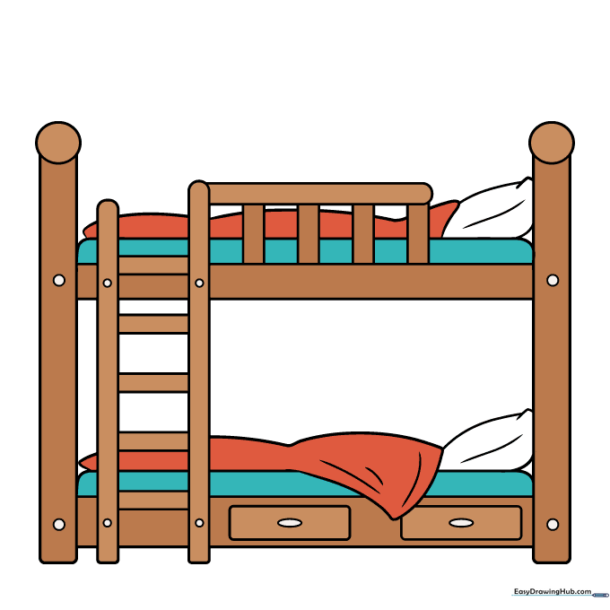 A fully colored, completed bunk bed drawing.