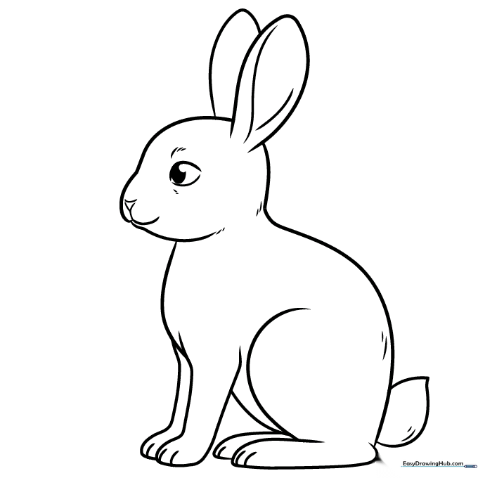 Finished bunny drawing with soft coloring and shading.