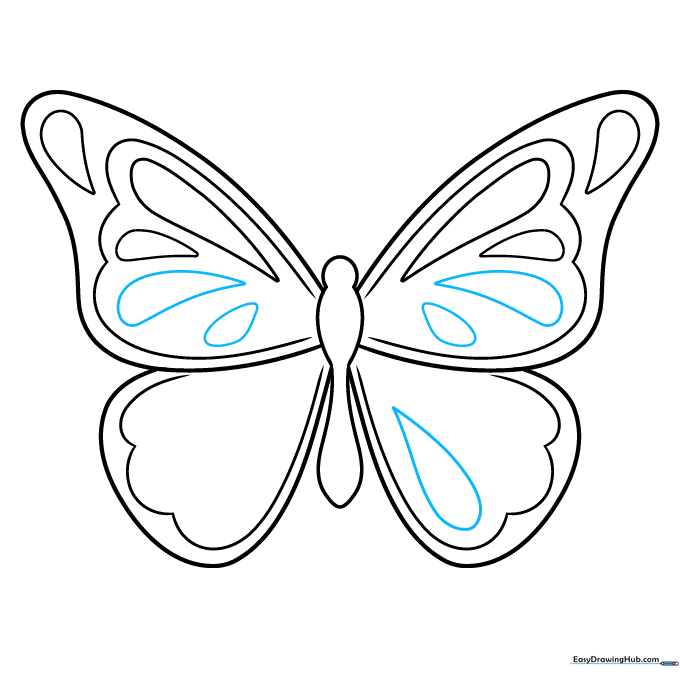 Adding more teardrop shapes to fill the wing space for a detailed look.