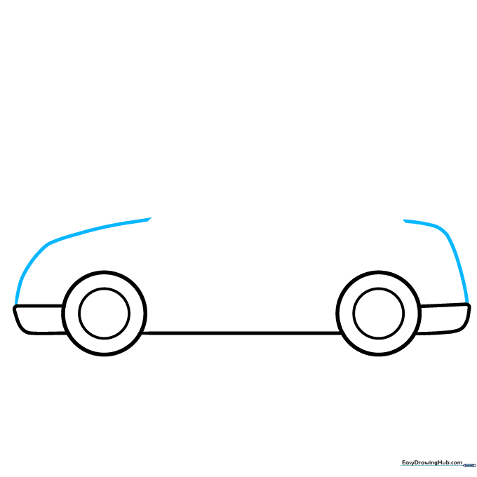 Adding curved lines extending from the bumpers to define the car's side body.