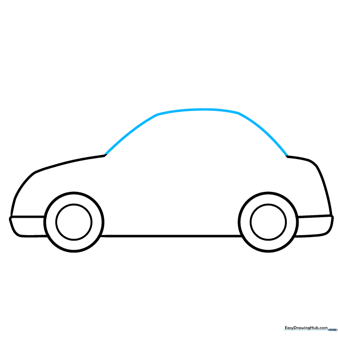Drawing the roofline by connecting the hood and trunk with a single long curve.