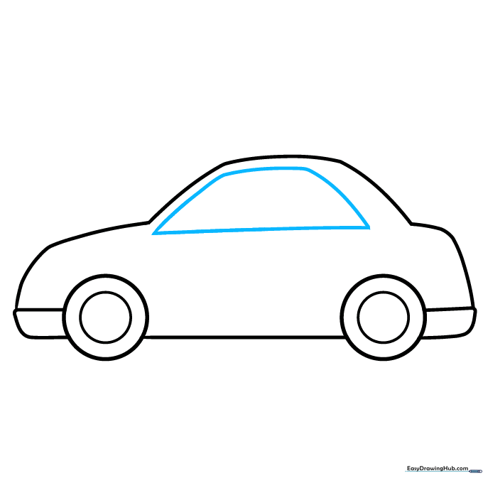 Adding a rounded trapezoid shape on the upper body of the car to represent the window.