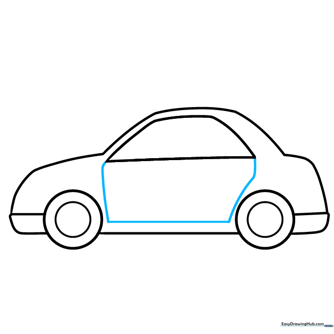 Adding vertical lines to define the car doors on the side of the vehicle.