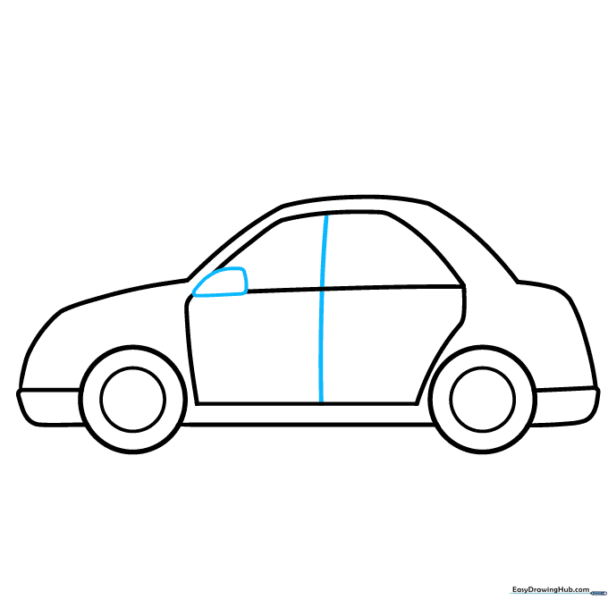 Adding a center line for the door and a small rearview mirror to the car window.
