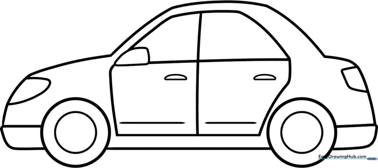 A vibrant, completed car drawing displayed as a finished example for the tutorial.