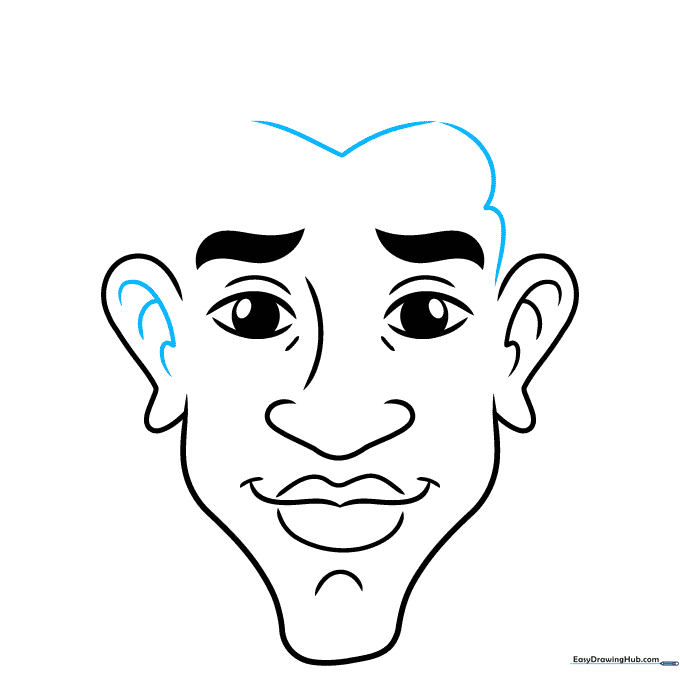 Drawing the initial hairline using jagged V and M shapes.