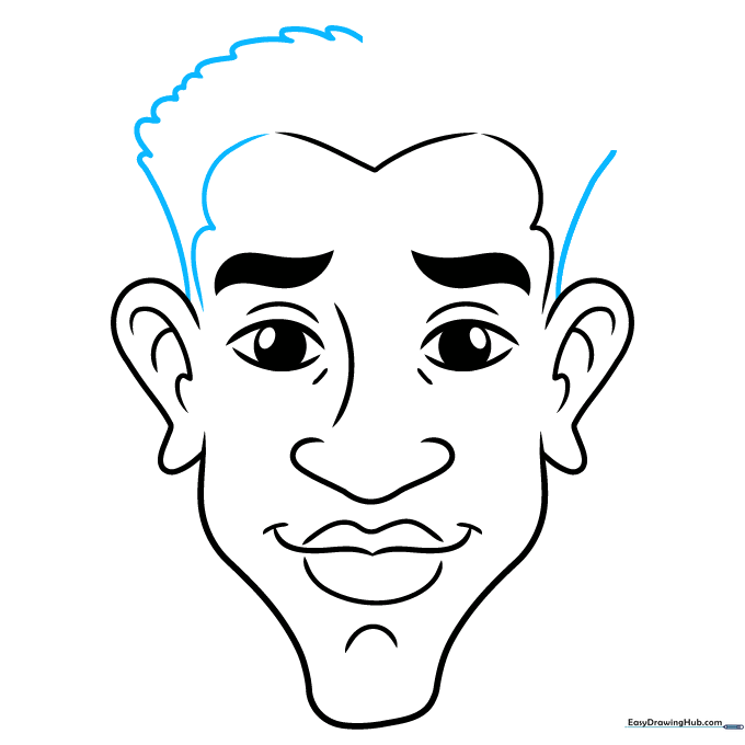 Adding volume to the hair using U-shaped strokes.